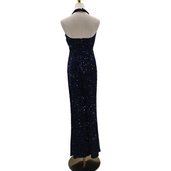 LULU'S SZ S Mesmerizing Diva Navy Blue Sequin Wide-Leg Halter Jumpsuit NEW B27 - Picture 4 of 11